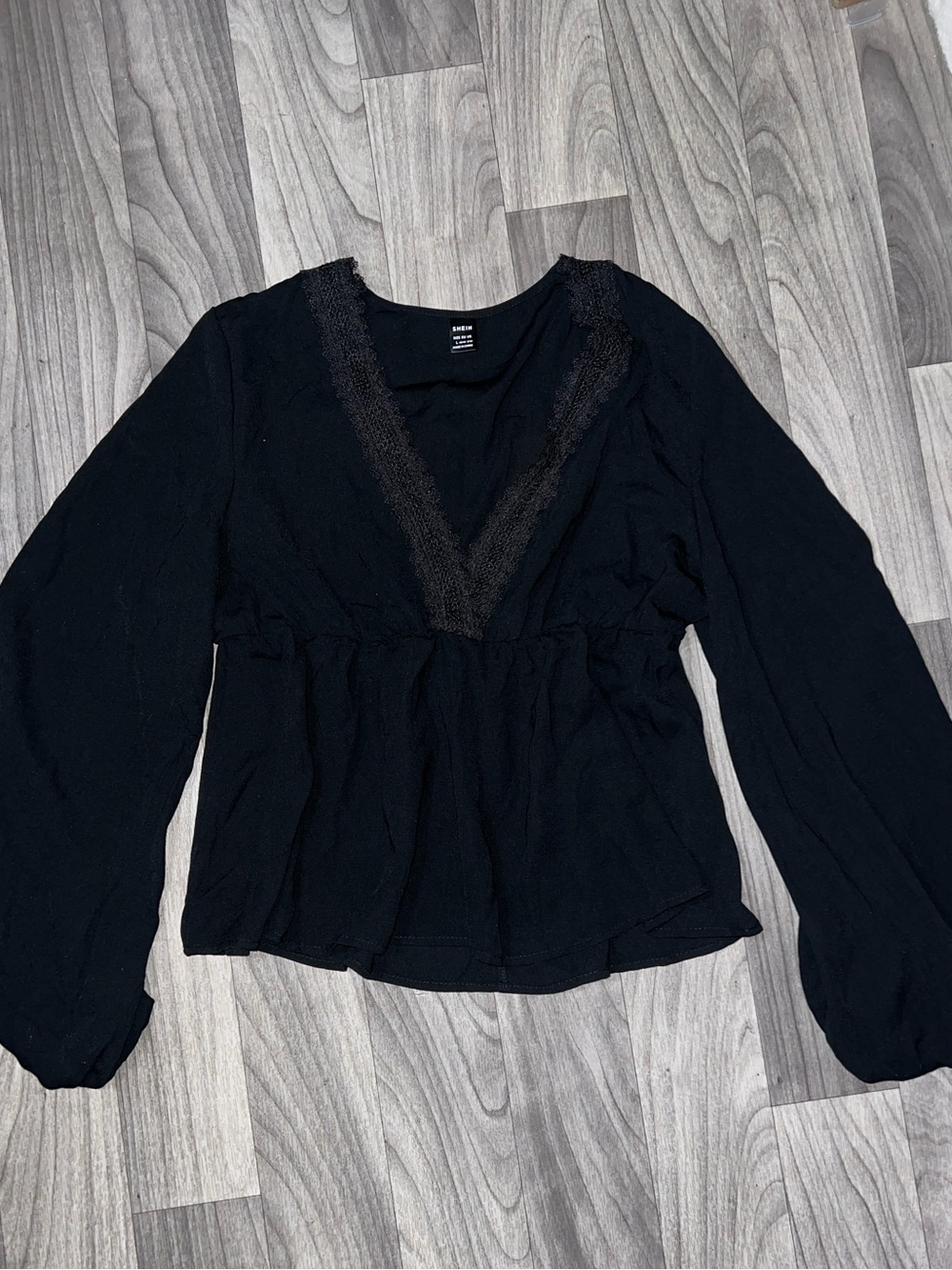Black lace trim blouse